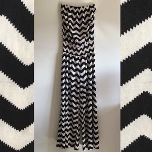 Black and white chevron wide leg sleeveless romper